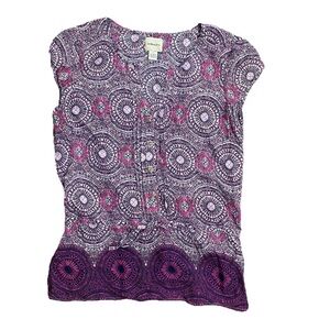 G.H. Bass & Co. Women’s Sm. Cap Sleeve Blouse Top Pink Purple Mandala Print Boho